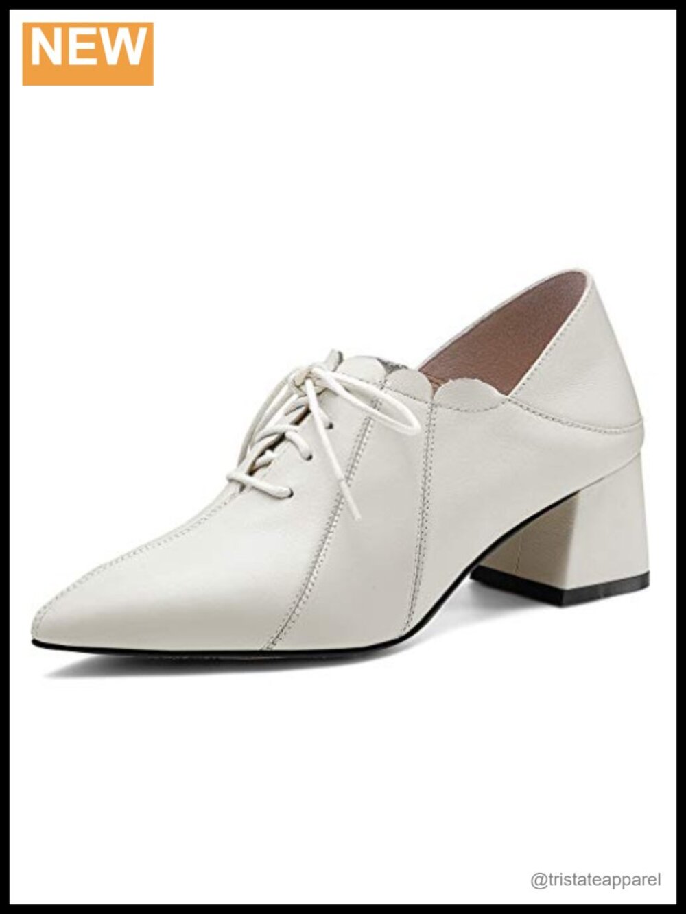 Women's Genuine Leather Pointed Toe Mid Heel Lace Up Pump Shoes